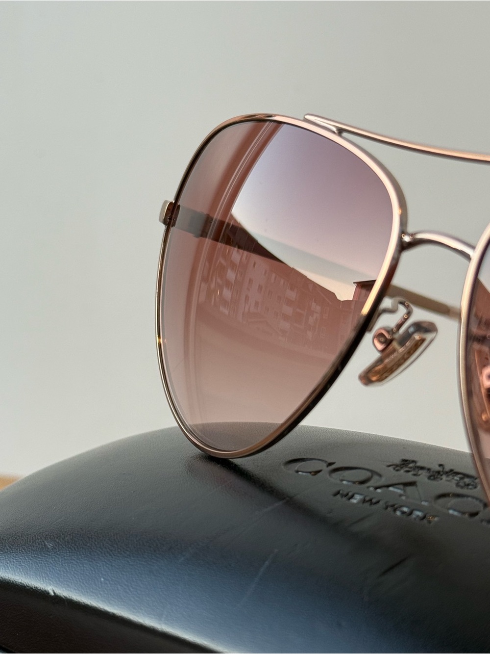 Coach Women’s Rose Gold Aviator Sunglasses with Brown Gradient Lenses - Picture 9 of 10